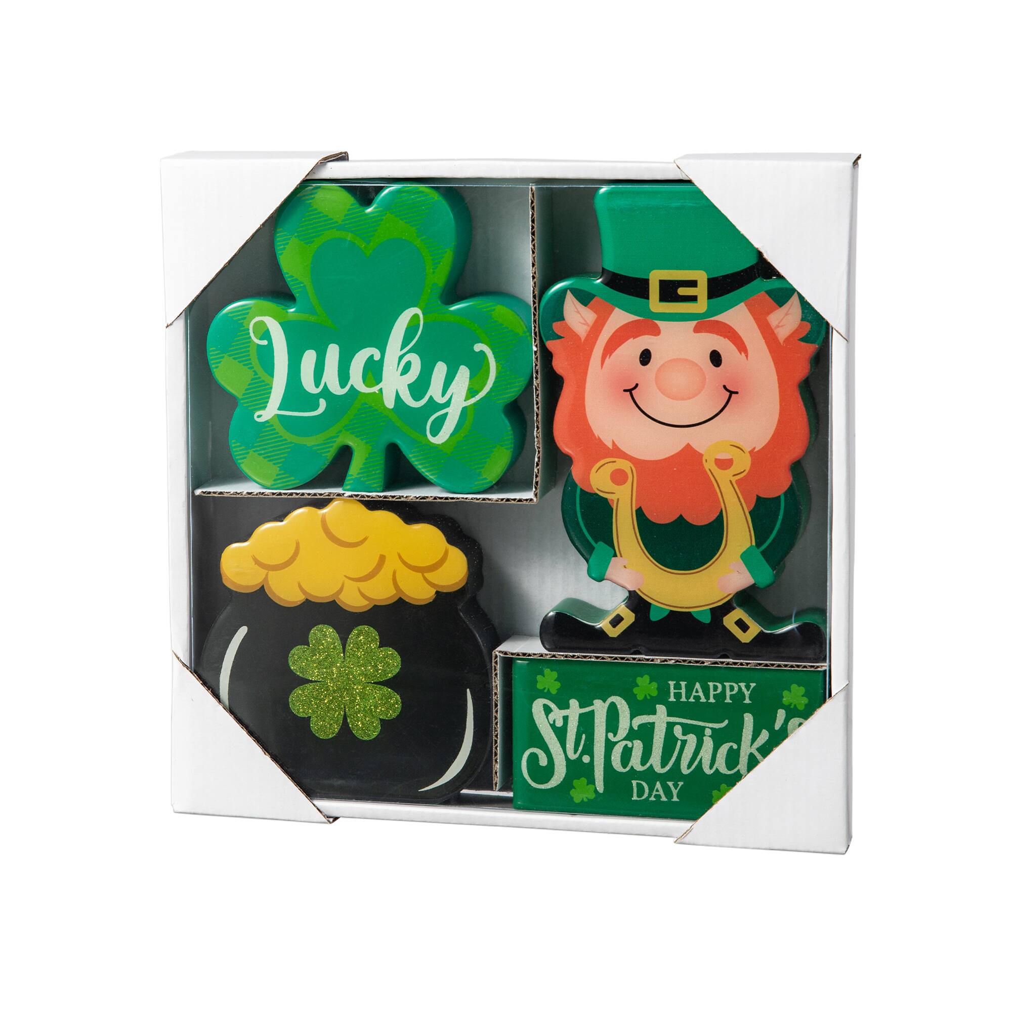 Glitzhome® St. Patrick's Shamrock, Pot of Gold & Leprechaun Table Décor Set